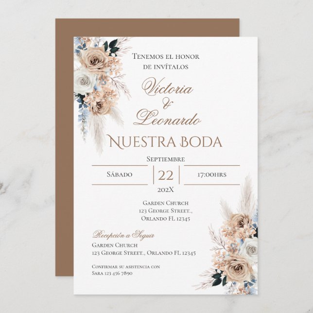Boho - Convite De Casamento Espanhol (Frente/Verso)