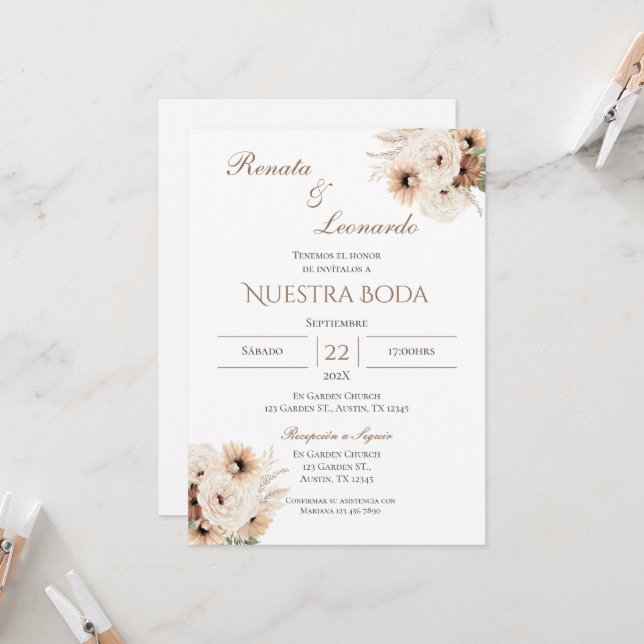 Boho - Convite De Casamento Espanhol (Frente/Verso In Situ)