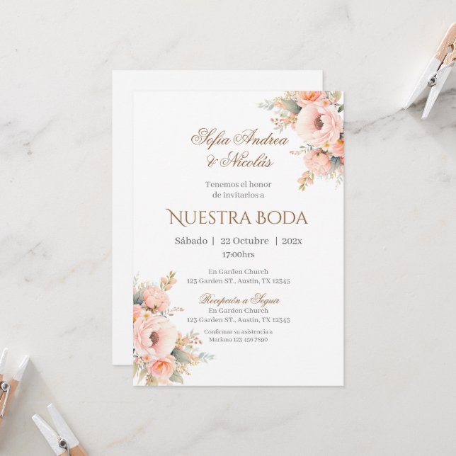 Boho - Convite De Casamento Espanhol (Frente/Verso In Situ)