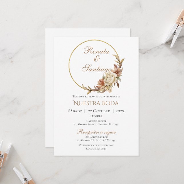 Boho - Convite De Casamento Espanhol (Frente/Verso In Situ)