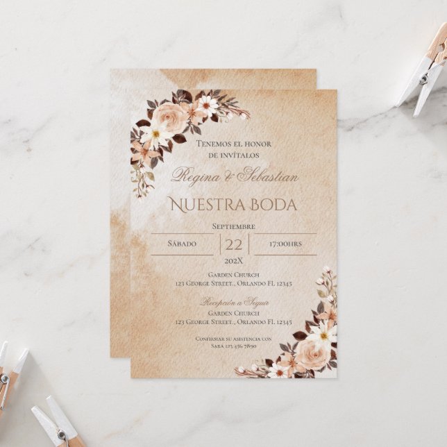 Boho - Convite De Casamento Espanhol (Frente/Verso In Situ)
