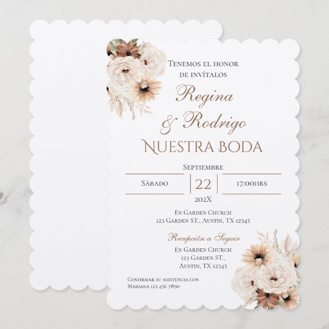 Boho - Convite De Casamento Espanhol (Frente/Verso)