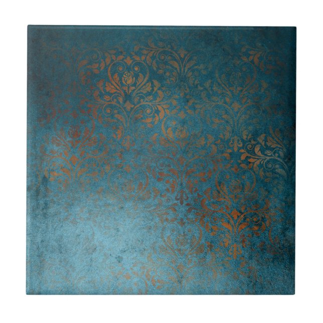Boho Copper Blue Damask Grunge (Frente)