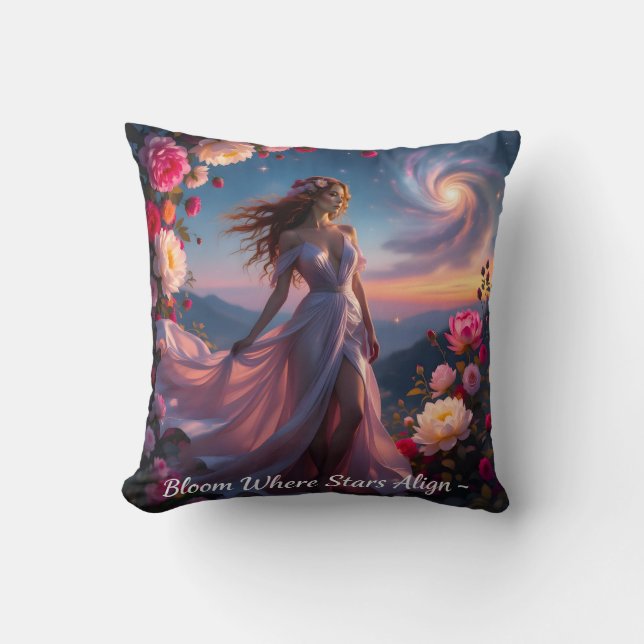 Boho Cosmic Bloom Almofadas Azuis Mulheres Sereno  (Frente)