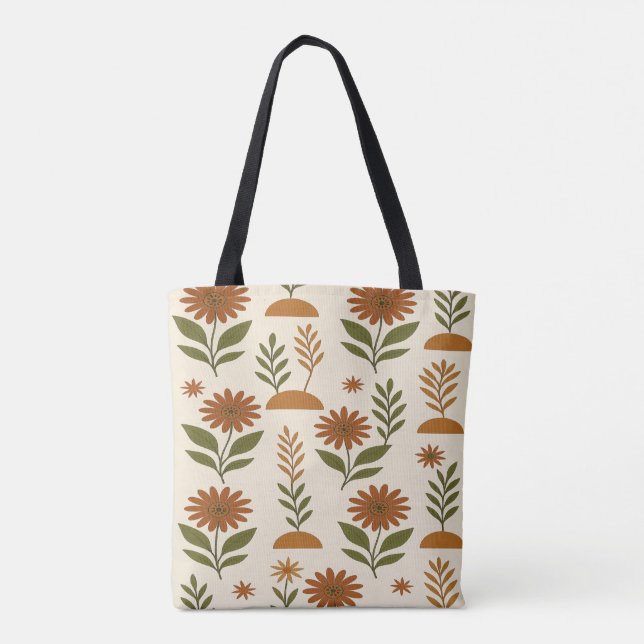 Boho Cream e Formas Marrons Tote Bag (Verso)