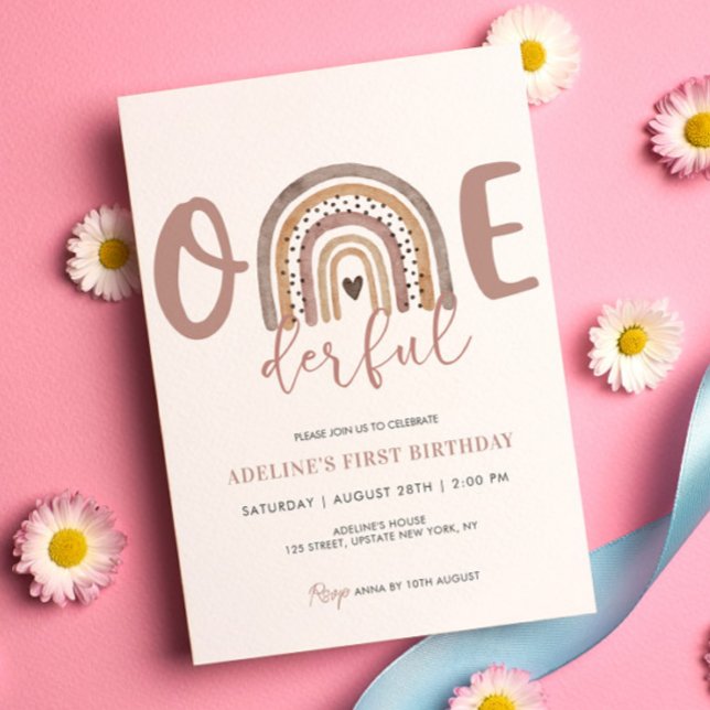 Boho da Festa de primeiros aniversarios de Convite (Watercolor Onederful Boho Rainbow 1st Birthday Girl Invitations Template Digital Download)