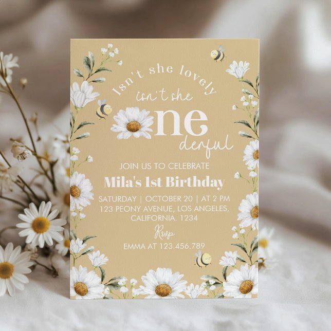 Boho Daisy Bee primeiro aniversario Convite (Criador carregado)