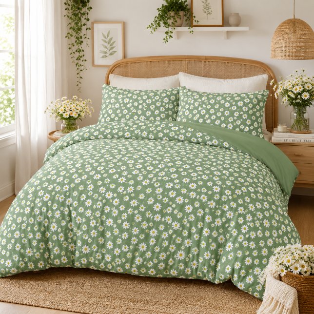 Boho Daisy Padrão Floral Verde (Criador carregado)