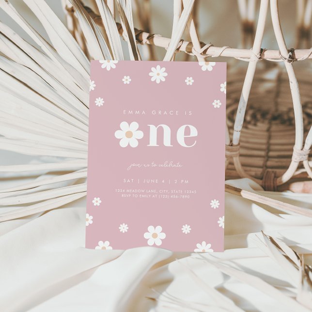 Boho Daisy Primeiro Convite de Aniversário (Criador carregado)