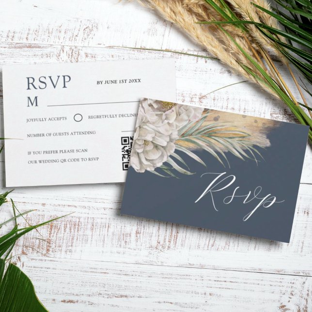 Boho Dark Blue Watercolor Floral RSVP (Criador carregado)