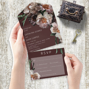Boho Dark Flower Blossomo Tudo em Um Convite