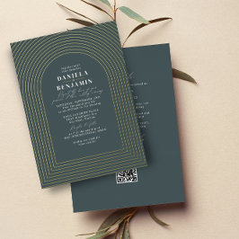 Boho Dark Green Wedch Arch & RSVP Código QR