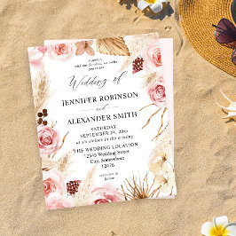 Boho de Orçamento Rosa e Beige Floral Pampas Casam