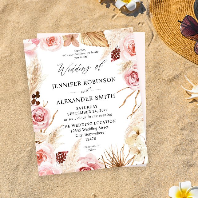 Boho de Orçamento Rosa e Beige Floral Pampas Casam (Criador carregado)