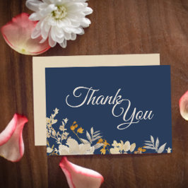 Boho De Outono Azul Dusty Obrigado Cartão Plano