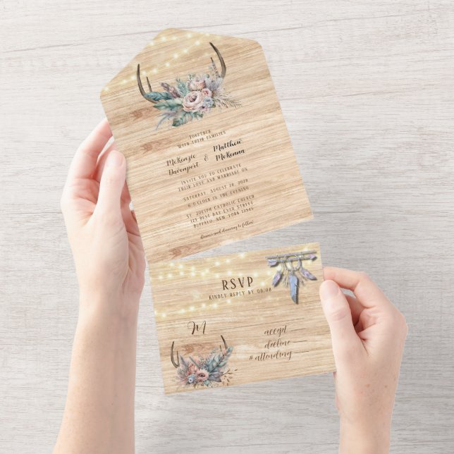 Boho Deer Antler Casamento Floral (Aba destacável)