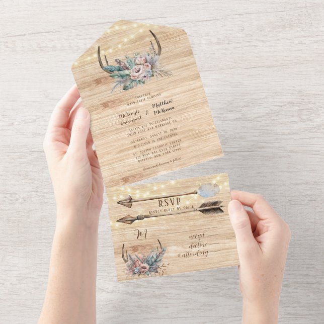 Boho Deer Antler Casamento Floral (Tearaway)