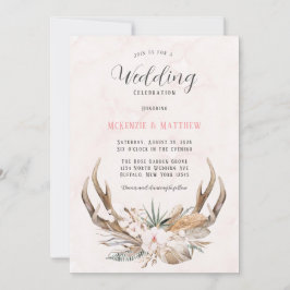 Boho Deer Antlers e Florals Convite para Casamento