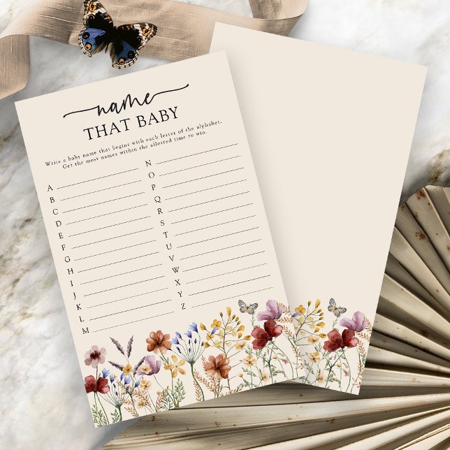 Boho Descubra o Nome do Bebê Jogo (Boho Floral Name That Baby Game Card by Painted Paperie
)