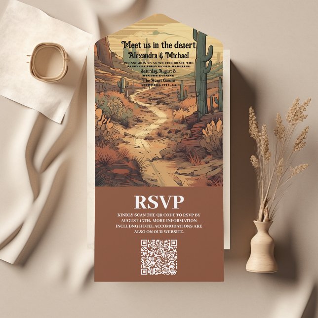 Boho Desert Cactus - Código QR de Casamento Ilustr (Criador carregado)