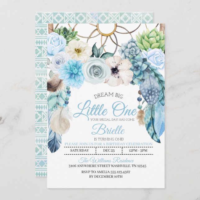 Boho Dreamcatcher - Um pequeno convite de aniversá (Frente/Verso)