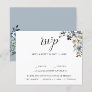 Boho Dusty Blue Beige Flowers Casamento RSVP