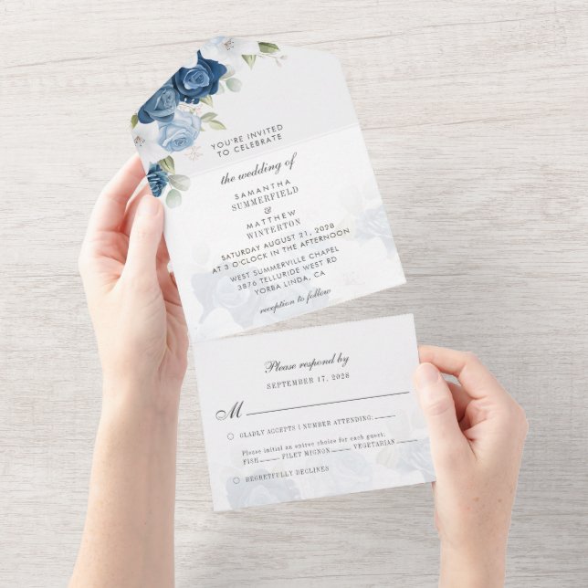 Boho Dusty Blue Floral Casamento Verde (Tearaway)