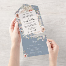 Boho Dusty Blue Rustic Floral com Casamento RSVP