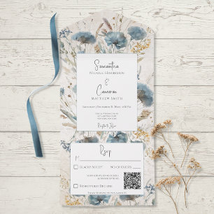 Boho Dusty Blue & Tan Floral Monograma Código QR