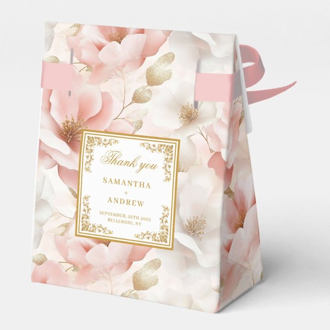 Boho Dusty Floral Dourado Cor-de-Rosa Caixa de Fav (Boho Dusty Pink Gold Floral Wedding Favor Box)