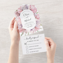 Boho Dusty RSVP de Casamento Púrpura Rosa Rosa