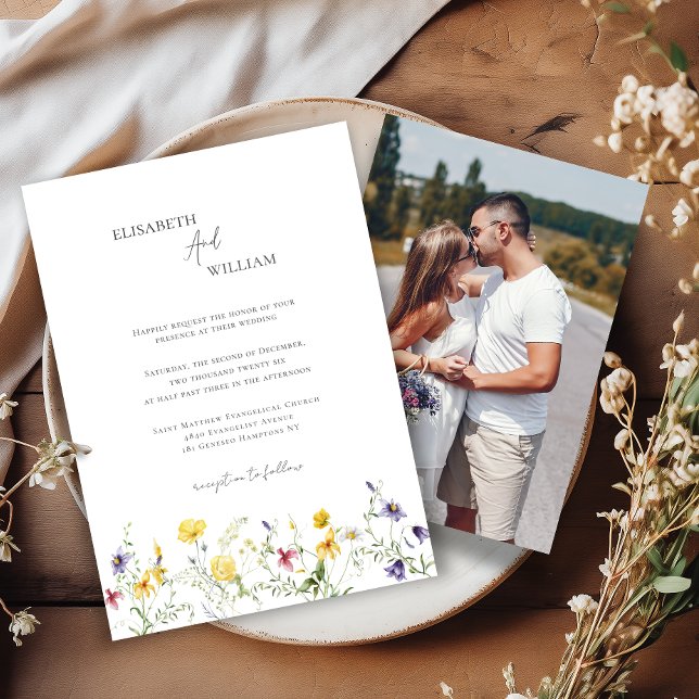 Boho Elegant Wildflower Foto Convite Para Casament (Criador carregado)