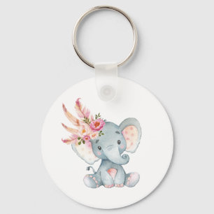 Boho Elephant Pink Floral Chaveiro Aniversário Fav