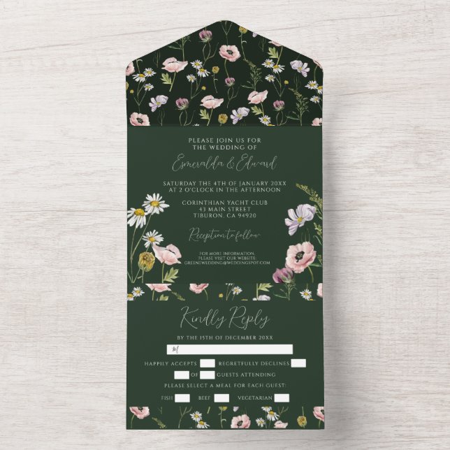 Boho Emerald Green Wild Flower Botanical Weding (Interno)