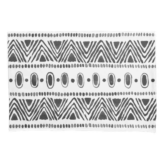 Boho Ethnic Pillowcase - Preto e Branco (Frente)