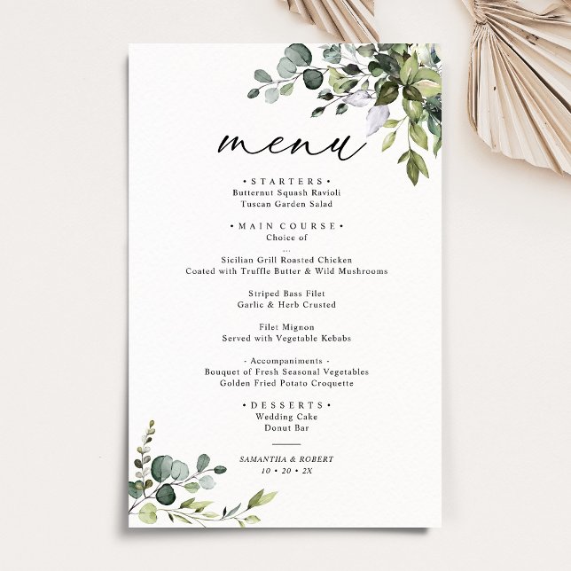 Boho Eucalyptus Greenery Simple WedeMenu (Criador carregado)