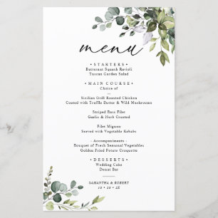 Boho Eucalyptus Greenery Simple WedeMenu