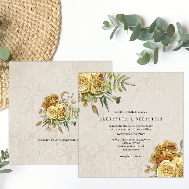 Boho Faded Yellow Roses Country Wedes (Criador carregado)