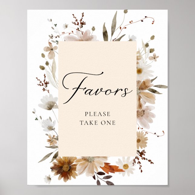 Boho Fall Floral Favor Partido Poster (Frente)