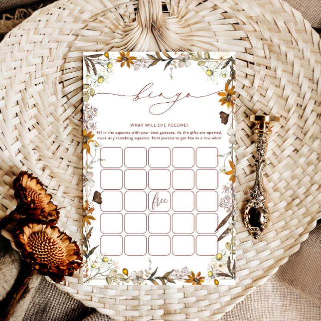 Boho Fall Floral Frame Bridal Bingo - Jogo do Chá (Criador carregado)