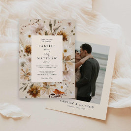 Boho Fall Floral Photo Weding Convite