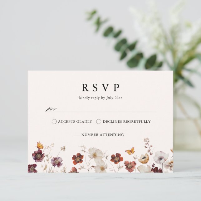 Boho Fall Florals Borboleta Casamento RSVP (Em pé/Frente)