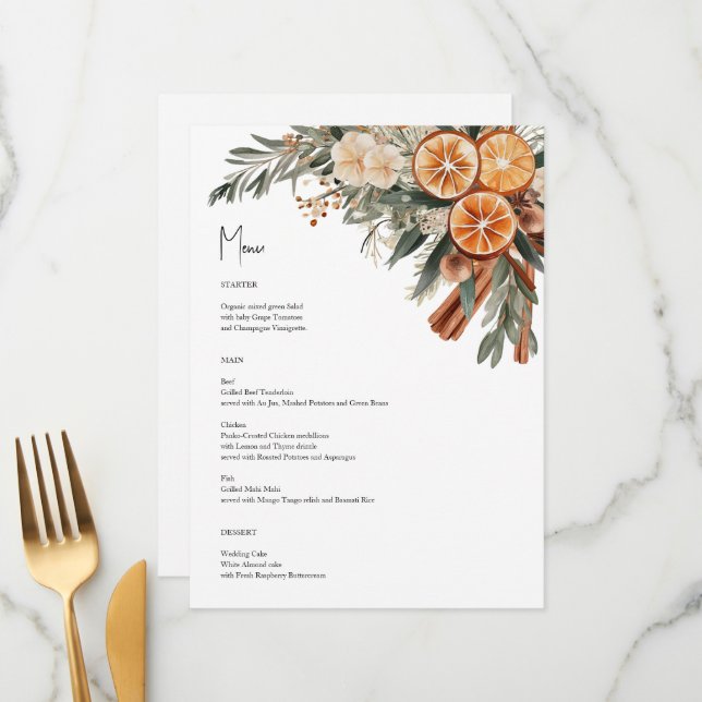 Boho Fall Winter Menu Cards no verso (Frente/Verso In Situ)