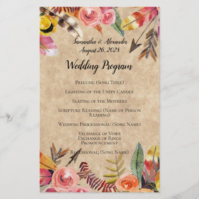 Boho Feather Arrows Flores Casamento Russo (Frente)