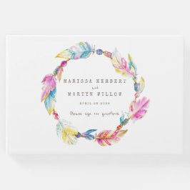 Boho feather d'água colorida livro de convidados d