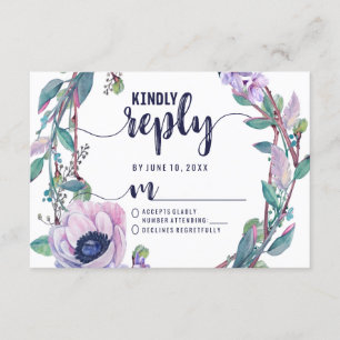 Boho Feather & Floral Wreath Wreply RSVP