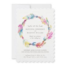 Boho feather miçanga aquarela convites de casament