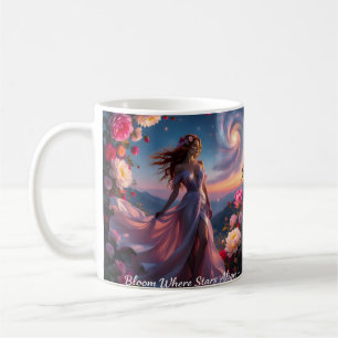 Boho Flor Cósmica Rosa Xícara de Café Feminina E