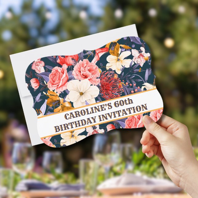 Boho Floral 60º Convite de Aniversário sofisticado (Criador carregado)