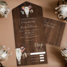 Boho Floral Antlers Skull Dark Wood Casamento